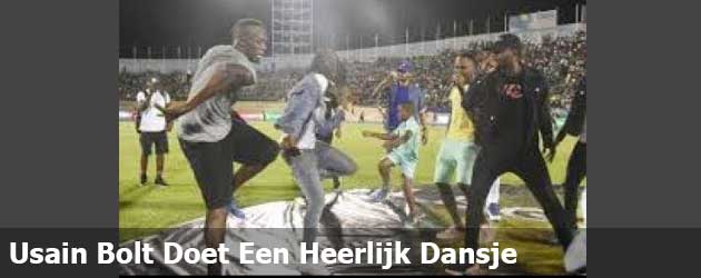 Usain Bolt doet een heerlijk dansje na zijn zoveelste overwinning